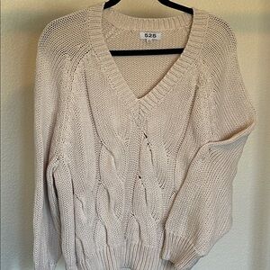 525 America Women's Beige V-Neck Cable Knit Sweater